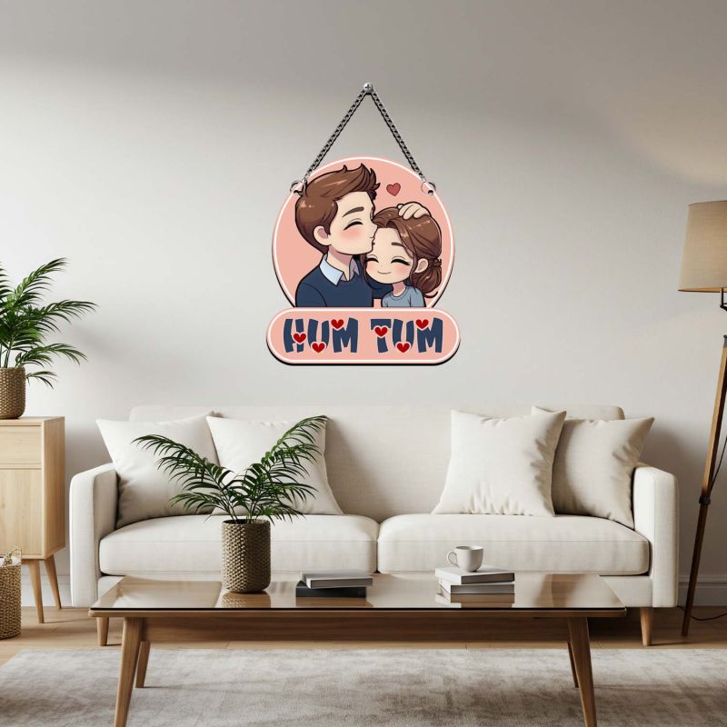 Hum Tum Cute Couple Wall Hanging Romantic Wooden Decor for Bedroom & Living Room Anniversary & Valentine's Day Gift for Husband, Wife, Boyfriend, or Girlfriend